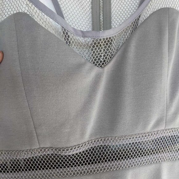 Grey mini dress with mesh and asymmetrical hem. S - Picture 6 of 9